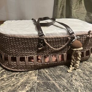 Handmade Brown Moses Basket with Leather Handles